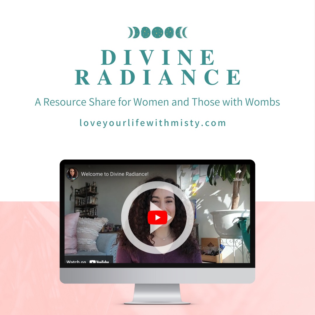 Computer screen featuring Divine Radiance, the program for women and those with wombs to learn how to use their menstrual cycle to support their lives
